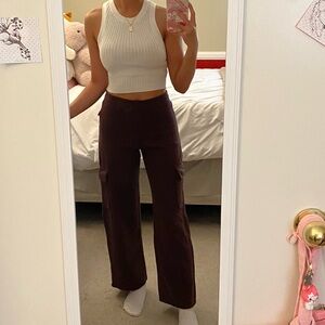 BROWN CARGO WIDE LEG SWEATPANTS